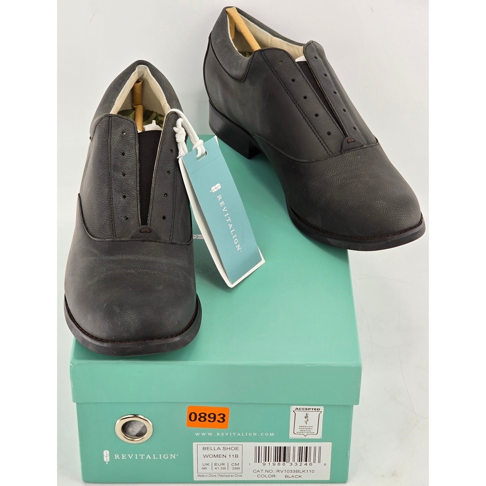 Revitalign Bella Shoe Women 11B Black Leather Orthotic Loafer - New